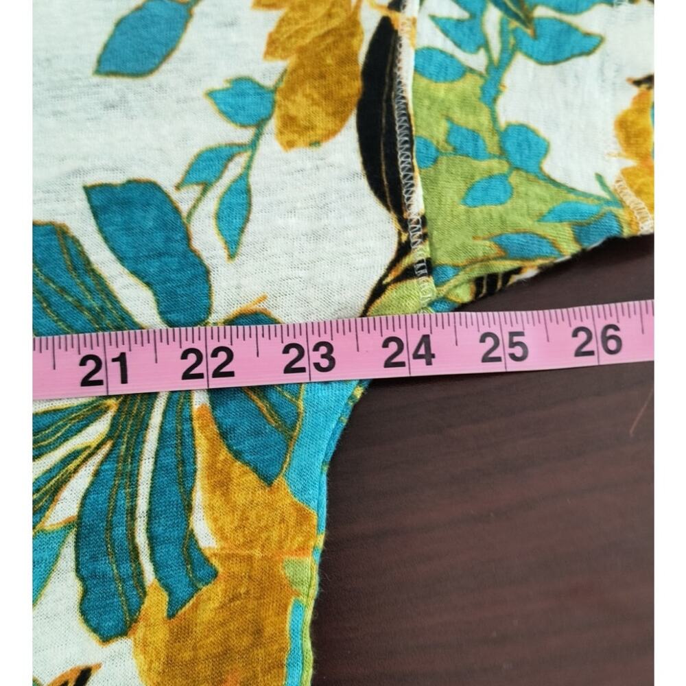 Chico's Linen Knit Tee XL Tropical Print Short Sleeve Metallic V-Neck Tropical - Picture 7 of 13